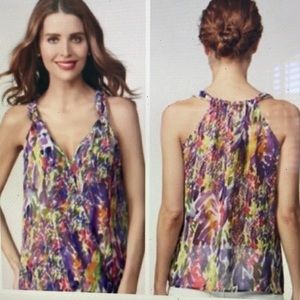 Cabi #730 Petals floral blouse,  crossover front,  Halter look, chiffon, size M